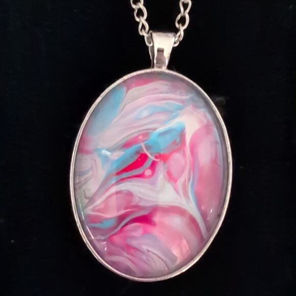 Cote' Design Studio Handmade Pendant Abstract Fluid Art Oval Colorful 1.5" - Picture 1 of 3